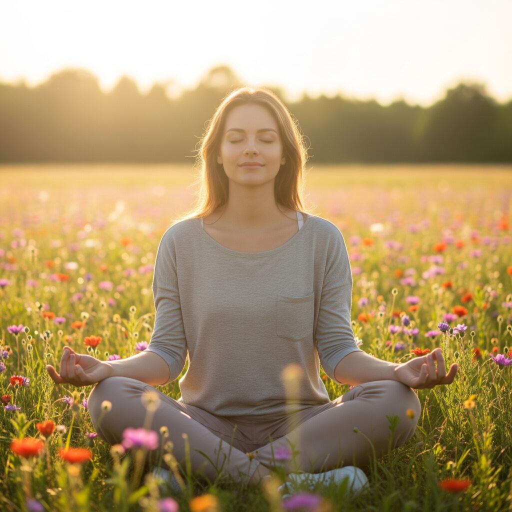 Mujer meditando para manejar la ansiedad y encontrar la calma